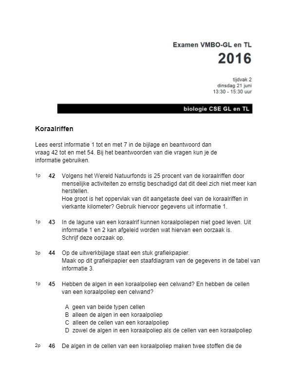 03 werkblad examen VSBO Koraalriffen opgaven