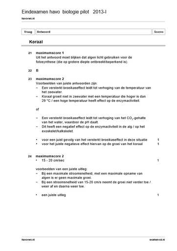 14 werkblad CE havo koralen antwoordmodel