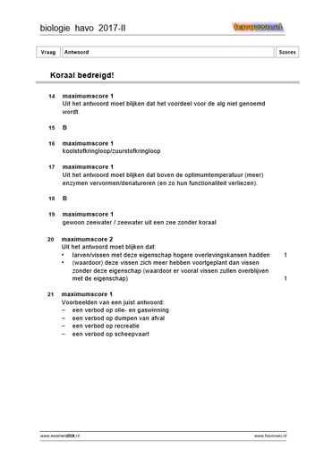 15 werkblad CE havo 2017 II koralen antwoorden